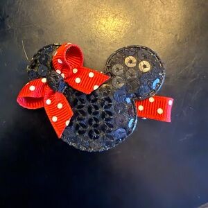 Black Sequin Minnie Mouse Ear Hair Clip with Red Polka Dot Bow